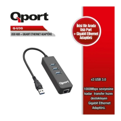 Qport Usb3.0 To 3 Port Usb + Rj45 Ethernet Hub (Q-U3G)